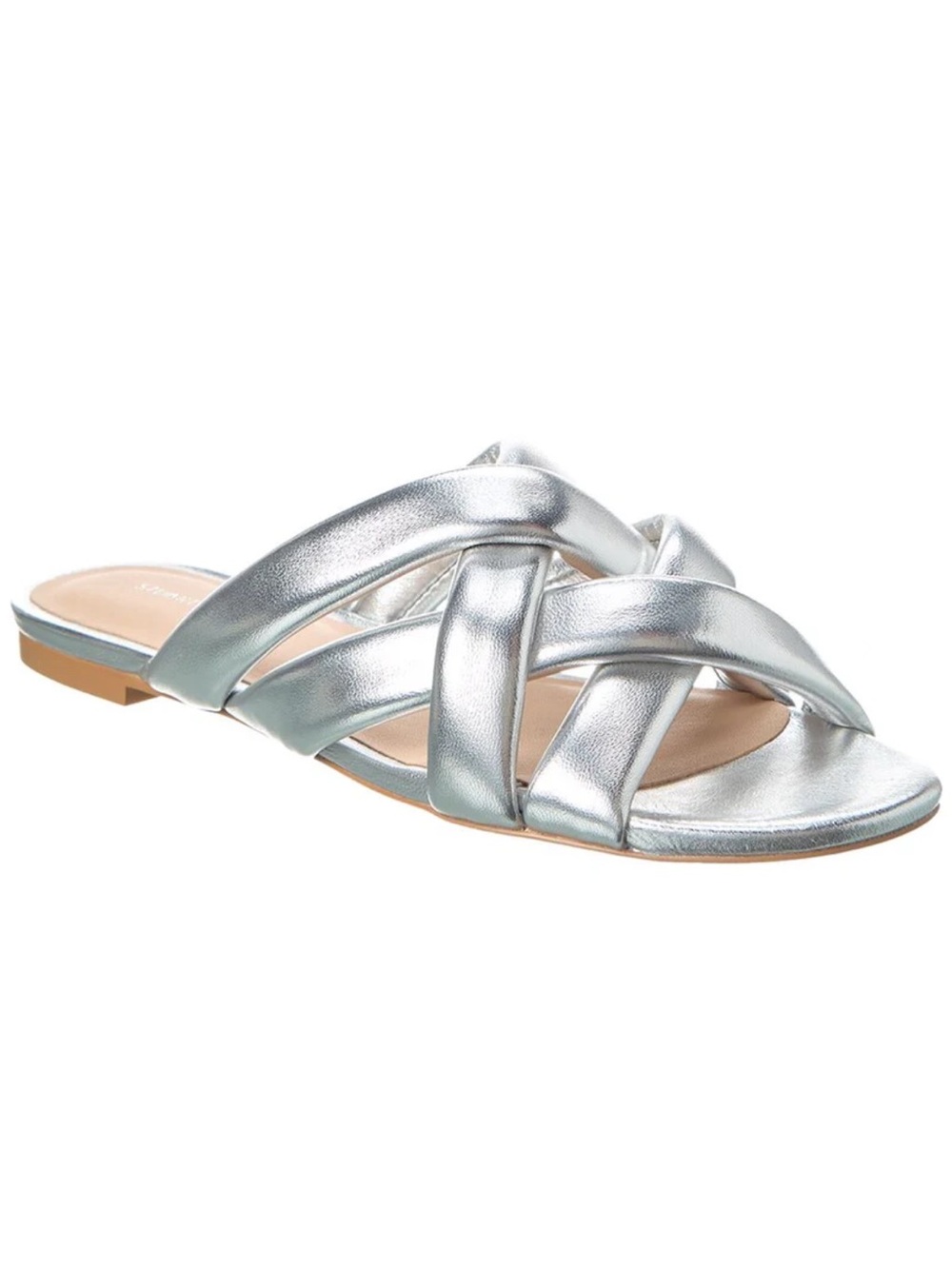 Stuart Weitzman silver leather crossover slides-size 8